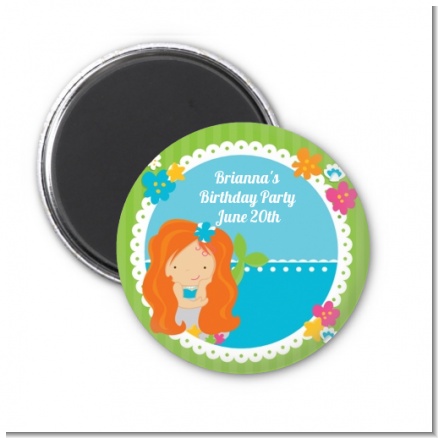 Mermaid Red Hair - Personalized Birthday Party Magnet Favors