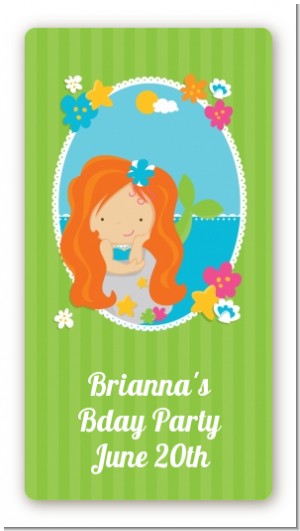 Mermaid Red Hair - Custom Rectangle Birthday Party Sticker/Labels