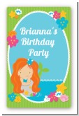 Mermaid Red Hair - Custom Large Rectangle Birthday Party Sticker/Labels