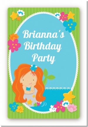 Mermaid Red Hair - Custom Large Rectangle Birthday Party Sticker/Labels