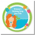 Mermaid Red Hair - Round Personalized Birthday Party Sticker Labels thumbnail