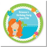 Mermaid Red Hair - Round Personalized Birthday Party Sticker Labels