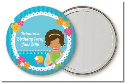 Mermaid African American - Personalized Birthday Party Pocket Mirror Favors