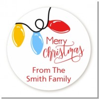 Merry Christmas Lights - Round Personalized Christmas Sticker Labels
