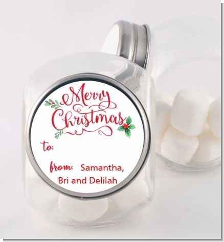 Merry Christmas with Holly - Personalized Christmas Candy Jar