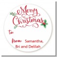 Merry Christmas with Holly - Round Personalized Christmas Sticker Labels thumbnail