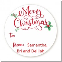Merry Christmas with Holly - Round Personalized Christmas Sticker Labels