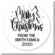 Merry Christmas with Tree - Round Personalized Christmas Sticker Labels thumbnail