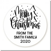 Merry Christmas with Tree - Round Personalized Christmas Sticker Labels