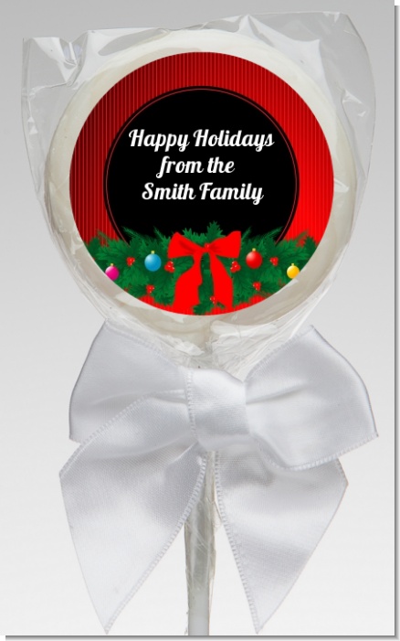 Merry Christmas Wreath - Personalized Christmas Lollipop Favors
