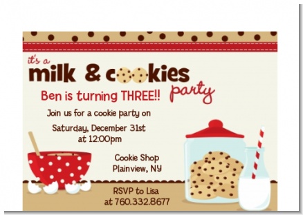Milk & Cookies - Birthday Party Petite Invitations