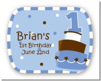1st Birthday Topsy Turvy Blue Cake - Personalized Birthday Party Rounded Corner Stickers