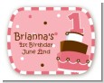 1st Birthday Topsy Turvy Pink Cake - Personalized Birthday Party Rounded Corner Stickers thumbnail