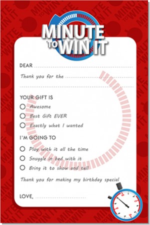 Minute To Win It Inspired - Birthday Party Fill In Thank You Cards