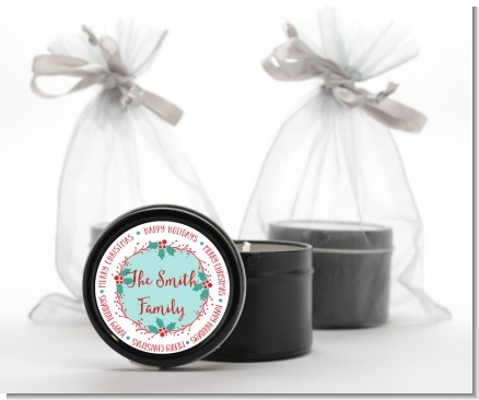 Mistletoe Wreath - Christmas Black Candle Tin Favors