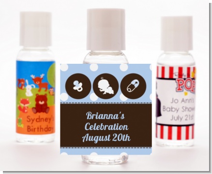 Modern Baby Boy Blue Polka Dots - Personalized Baby Shower Hand Sanitizers Favors