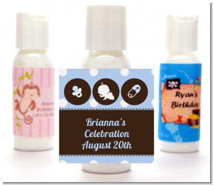 Modern Baby Boy Blue Polka Dots - Personalized Baby Shower Lotion Favors