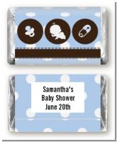 Modern Baby Boy Blue Polka Dots - Personalized Baby Shower Mini Candy Bar Wrappers