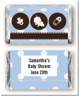 Modern Baby Boy Blue Polka Dots - Personalized Baby Shower Mini Candy Bar Wrappers