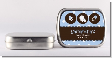 Modern Baby Boy Blue Polka Dots - Personalized Baby Shower Mint Tins