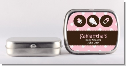 Modern Baby Girl Pink Polka Dots - Personalized Baby Shower Mint Tins