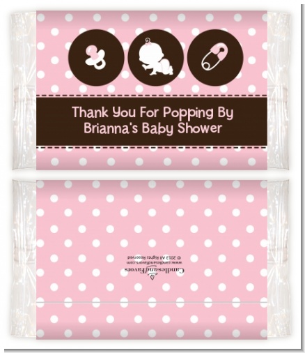 Modern Baby Girl Pink Polka Dots - Personalized Popcorn Wrapper Baby Shower Favors