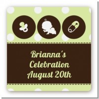 Modern Baby Green Polka Dots - Square Personalized Baby Shower Sticker Labels