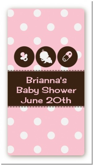 Modern Baby Girl Pink Polka Dots - Custom Rectangle Baby Shower Sticker/Labels