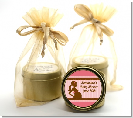 Mommy Silhouette It's a Girl - Baby Shower Gold Tin Candle Favors