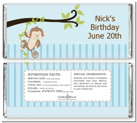 Monkey Boy - Personalized Birthday Party Candy Bar Wrappers
