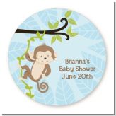 Monkey Boy - Round Personalized Baby Shower Sticker Labels