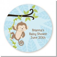 Monkey Boy - Round Personalized Baby Shower Sticker Labels