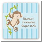 Monkey Boy - Square Personalized Baby Shower Sticker Labels