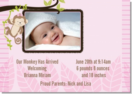 Monkey Girl - Birth Announcement Photo Card