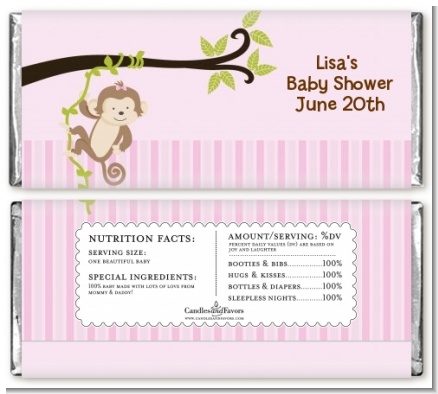 Monkey Girl - Personalized Baby Shower Candy Bar Wrappers