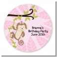 Monkey Girl - Round Personalized Birthday Party Sticker Labels thumbnail