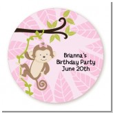 Monkey Girl - Round Personalized Birthday Party Sticker Labels