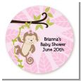 Monkey Girl - Round Personalized Baby Shower Sticker Labels thumbnail