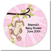 Monkey Girl - Round Personalized Baby Shower Sticker Labels