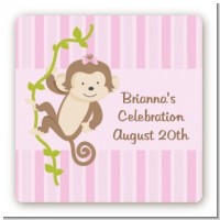 Monkey Girl - Square Personalized Baby Shower Sticker Labels