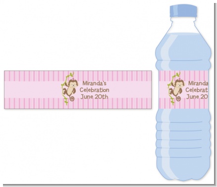Monkey Girl - Personalized Baby Shower Water Bottle Labels