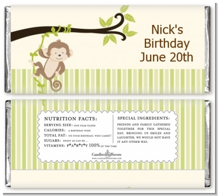 Monkey Neutral - Personalized Birthday Party Candy Bar Wrappers