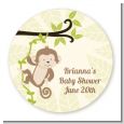 Monkey Neutral - Round Personalized Baby Shower Sticker Labels thumbnail