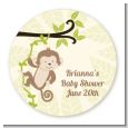 Monkey Neutral - Round Personalized Baby Shower Sticker Labels thumbnail