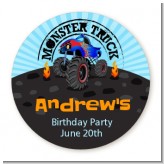 Monster Truck - Round Personalized Birthday Party Sticker Labels