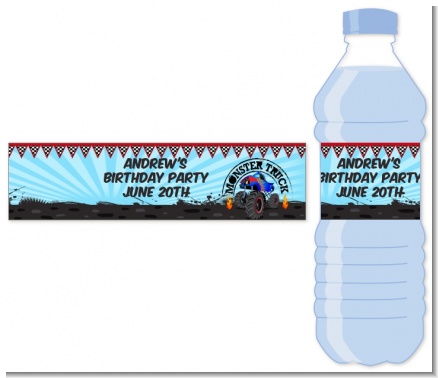 Monster Truck - Personalized Birthday Party Water Bottle Labels