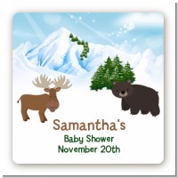 Moose and Bear - Square Personalized Baby Shower Sticker Labels