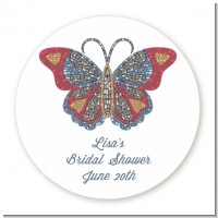 Mosaic Butterfly - Round Personalized Bridal Shower Sticker Labels