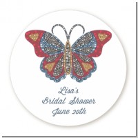 Mosaic Butterfly - Round Personalized Bridal Shower Sticker Labels