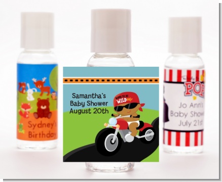 Motorcycle African American Baby Boy - Personalized Baby Shower Hand Sanitizers Favors